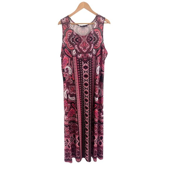 Roaman's Pink Black Paisley Print Sleeveless Maxi Dress Size 22/24 1X 2X 3X Plus - Picture 7 of 8